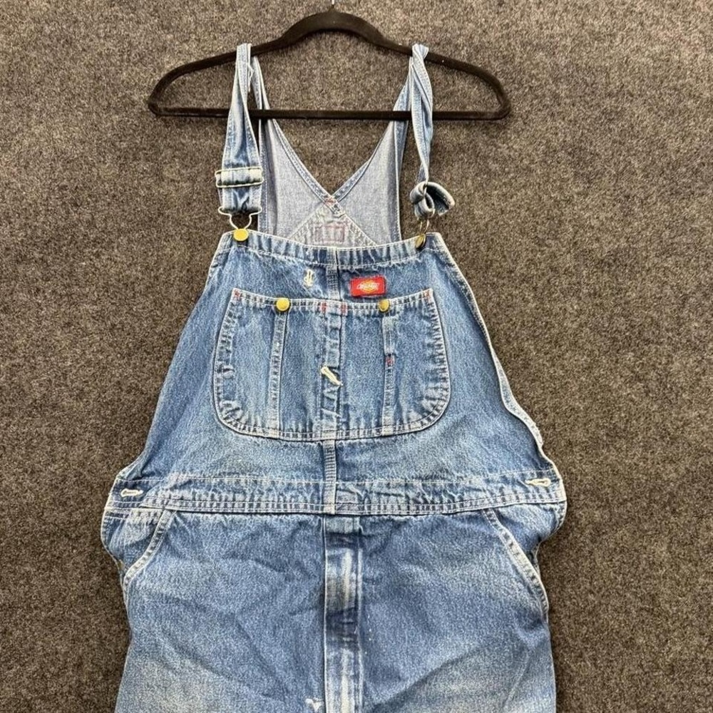 Vintage Dickies Denim Overalls Men's 38x32 Blue Carpenter Workwear Utility - Picture 1 of 8